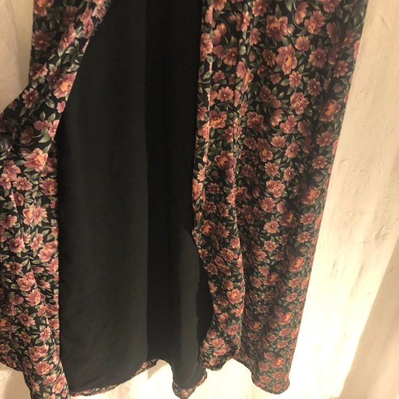 Vintage Black & Orange Floral Midi Dress with Front Slit (Size SP) - Picture 11 of 14